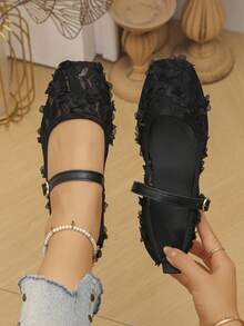 Black Patterned Mesh - 3D Black Floral