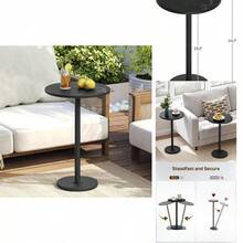 Small Side Table, Round Side Table Set Of 2, Tall Drink End Table Small Spaces, Pedestal Style Martini Side Table In Living Room, Bedroom, Dormitory, Marble Black And Black ET30L2BM - 2 + Marble Black + Black - View 4