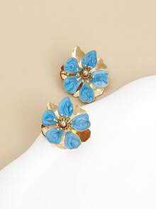 1 Pair Summer Fresh Geometric Asymmetrical Minimalist Elegant Floral Earrings, Ins Style - Multicolor - View 5