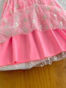 Đầm lưới họa tiết hoa cúc kiểu công chúa, đầm yếm cho bé gái, thích hợp mặc mùa hè. - Hồng - Xem 6