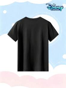 Disney Classic Animation Winnie The Pooh Round Neck T-Shirt For Girls, Featuring POOH Artistic Font Print And A Cute Image Of Winnie The Pooh Holding A Honey Pot. A Casual Top For Children, Comfortable For Kindergarteners, Versatile For Everyday Wear, Skin-Friendly And Breathable Short-Sleeved Children's Clothing. - 黑色 - 查看 3