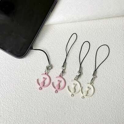2 pezzi Decorazione per telefono con sagoma di gatto e luna, pendente minimalista elegante e delicato, accessorio decorativo per telefono, ornamento natalizio, ciondolo USB versatile, adatto per smartphone