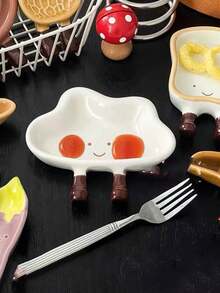 1pc Cute Dipping Sauce Dish, Ceramic Small Plate, Cartoon Seasoning Dish, Small Exquisite Dipping Sauce Plate, Side Dish Plate - View 1