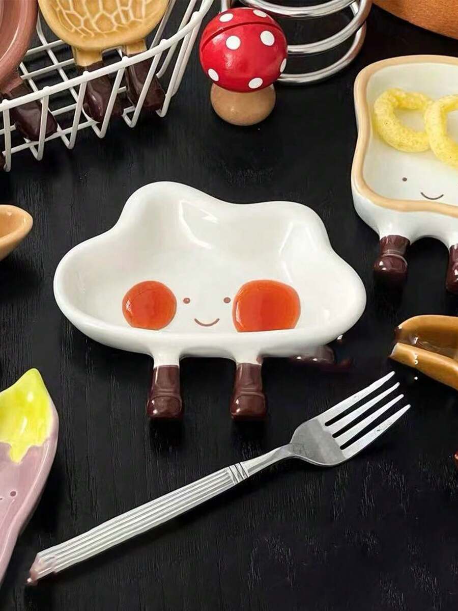 1pc Cute Dipping Sauce Dish, Ceramic Small Plate, Cartoon Seasoning Dish, Small Exquisite Dipping Sauce Plate, Side Dish Plate - View 1