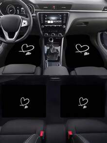 4pcs Polyester Car Floor Mats, Featuring Minimalist Black & White Heart Pattern, Suitable For Car Interior, Easy Installation & Maintenance, Fashionable & Durable - A - View 9
