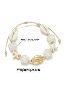 1pc Adjustable Seashell & Starfish Woven Bracelet, Boho Beach Style Jewelry, Suitable For Women Summer Beach & Daily Wear - Multicolor - View 5