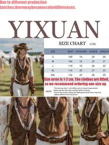 YI XUAN 女士V领波西米亚风长袖衬衫，饰有蕾丝边和仿牛仔布领，采用仿麂皮拼接设计，夏季黑色上衣 - 黑色 - 查看 10