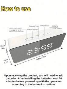 Reloj despertador LED multifuncional moderno, reloj digital pequeño con pantalla espejo, visualización de temperatura, humedad y fecha, brillo ajustable, para dormitorio, escritorio, oficina, estantería, artículo esencial de decoración minimalista para el hogar - Multicolor - Ver 6