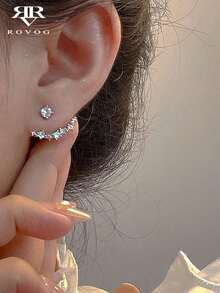 1pair Luxury Fashion Exquisite Elegant French Sweet Style Women's Artificial Glass Rhinestone Earrings - Bạc - Xem 6