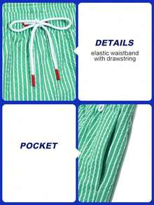 ZELFYO Men's Striped Print Drawstring Waist Pocket Beach Shorts Men Swim Trunks Men Beachwear Beige Swim Trunks Striped Swim Trunks Bathing Suit Men Beach Clothes For Men Cream Swim Trunks Beach Trunks Men S Swim Trunk Men Shorts Vacation - 綠色 - 查看 5
