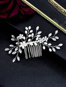 1pc Handmade Crystal Hair Comb, Bridal Wedding Accessory, Everyday Pearl Hair Clip For Women, Combs, Hair Comb, Bride Accessories - Multicolor - View 7