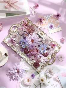 Bộ 40 bông hoa giả, hoa lụa màu tím hỗn hợp gồm hoa thược dược và hoa hồng có cuống, thích hợp để tự làm bó hoa cưới, tiệc mừng em bé, cắm hoa, trang trí bàn tiệc, trang trí nhà cửa. - Nhiều màu - Xem 4