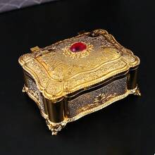 Enamel Art Piece - Exquisite And Valuable Ruby Jewelry Box - Suitable For Tabletop Display - For Storing Rings And Jewelry Etc. - Gold - View 1
