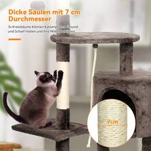 U'King 112cm Katzenklettergerüst ,Kleine und mittlere Katzenbaum,  Mehrschichtiger Katzenkratzbaum Stabiler Rahmen Nnd Bequeme Sitzstange Mit Katzenspielzeug Plüschbälle Katzenhaus  Zur Katzenkrallenpflege Freizeit Und Unterhaltung - Braun - Übersicht 7