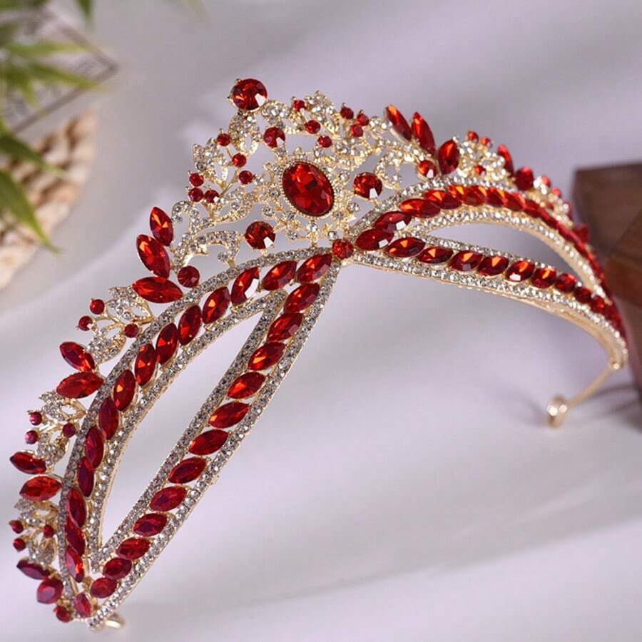 浪漫洛可可风格优雅闪亮水晶镶嵌多层耳环，散发奢华光泽 - 紅色 - 查看 1