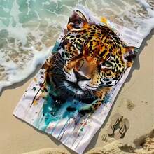 Toalla de baño con estampado de leopardo en acuarela, toalla de baño ligera y de secado rápido, toalla de microfibra suave para nadar, toalla de piscina, toalla de ducha, muy absorbente, perfecta para verano, exterior, deportes, viajes, playa, piscina - A - Ver 2