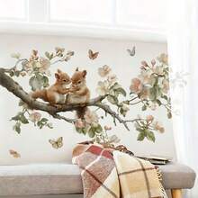 1pc Warm Brown Squirrel Wall Sticker, Healing Cozy Atmosphere, Self-Adhesive Easy To Stick, Natural Decor - Multicolor - View 2