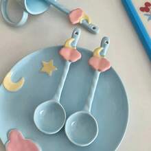 Star Moon Spoon Household Kitchen Tableware Ceramic Coffee Spoons Cute And Girlish Underglaze Color Creative Cartoon Small Scoop - 查看 4