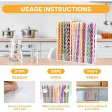 Acrylic Straw Holder Cabinet Door - Magnetic Straws Storage Container With Adhesive & Stickers, Reusable Straws Dispenser, Space-Saving Straw Organizer Kitchen - 1 - View 8