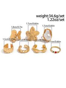 7pcs/Set Punk Style Ring Set, Vintage Geometric Rings Set For Women, Fashion Personalized Jewelry Gift, Suitable For Daily Outfit And Party Accessories - Multicolor - View 6