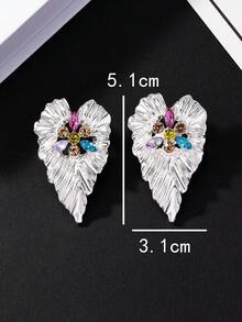 1 par de elegantes y coloridos pendientes de hoja con rhinestones, adecuados para uso diario, citas, vacaciones, mejor regalo para el Día de la Madre - Dorado - Ver 5