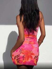 Floral Print Ruffle Trim Cami Mini Casual Vacation Dress Party Summer - 彩色 - 查看 3