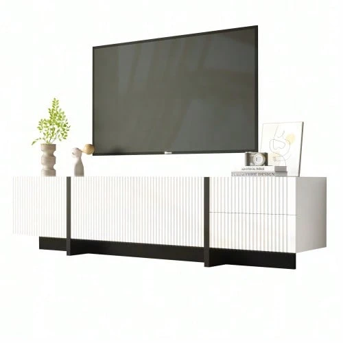 190 Cm TV-Schrank Mit 3 Türen, 2 Schubladen - 黑色 - 查看 1