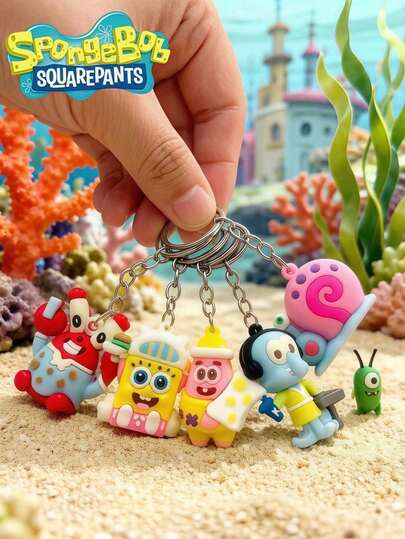 SpongeBob SquarePants Cartoon Cute Keychain Set, Including Characters Like Squidward, Sandy, Gary, Etc. Adorable Anime Style Keychains, Art Party Decorations, Cute Anime Pendants, Phone Charms, Keychains, Fashionable Portable Accessories