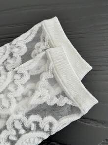 1 Pair Women's Vintage Lace Ruffle Socks, Solid Color Korean Style Hollow Lace Mid-Calf Socks, Girly Spring/Summer Daily Wear - Multicolor - View 12