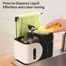 4 em 1 Dispenser de Sabonete com Bomba Dupla + Esponja de Polpa de Madeira + Suporte para Pano, Suporte de Armazenamento para Pia de Cozinha, Sabonete Líquido e Detergente de Louça Tipo Pressão Tudo em Um, Utensílio Prático para Feriados - multicolorido - Visão 5