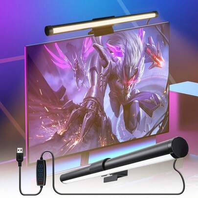 1 pieza Barra de luz para monitor alimentada por USB con luz de pantalla regulable y cambiante de color, lámpara de escritorio alimentada por USB adecuada para computadora, lectura, oficina y estudio, luz USB para reducir el reflejo y cuidar los ojos