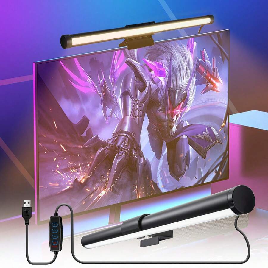 1 đèn LED thanh màn hình dùng nguồn USB, có chức năng đổi màu và điều chỉnh độ sáng, đèn bàn dùng nguồn USB phù hợp cho máy tính, đọc sách, văn phòng và học tập, đèn USB giảm chói màn hình và bảo vệ mắt. - Kiểu USB - Xem 1