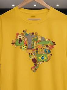 Stylish Unisex T-Shirt Supporting The Brazilian National Football Team, Short Sleeve, Men's And Women's, 100% Cotton, Casual, Crew Neck - 黃色 - 查看 2