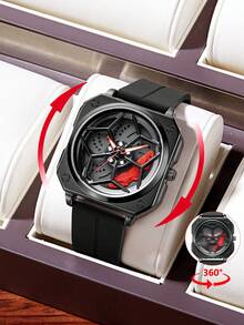 1 pieza Reloj de hombre giratorio genuino, correa de silicona negra de moda, reloj deportivo de hombre, movimiento de cuarzo de 3 bares, reloj de hombre premium - Unitalla - Ver 13