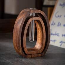 4 piezas Maceta hidropónica de madera de nogal y vidrio - Sistema hidropónico vertical vintage, incluye 2 jarrones de vidrio y 2 bases de madera de nogal, maceta de vidrio con aireación para las raíces - Decoración de escritorio para el hogar y la oficina, hidroponía ahorradora de espacio - Marrón - Ver 2