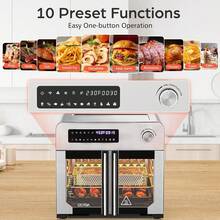 YASHE French Door Air Fryer Toaster Oven Combo, 102 Recipes & 7 Accessories Extra Large Airfryer Convection Oven Countertop 10-In-1, 30% Faster 90% Less Oil, Stainless Steel - Default - View 2