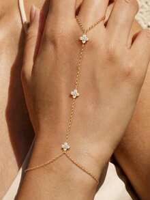 EleRunis 1 chiếc vòng tay/dây chuyền hình cỏ bốn lá nhỏ nhắn bằng bạc Sterling 925 dành cho nữ, đính đá Cubic Zirconia, trang sức cơ thể đeo hàng ngày, thích hợp cho đám cưới, tiệc tùng, lễ đính hôn, kỷ niệm, ngày Valentine. - Vàng - Xem 1