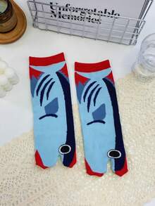 1 Pair Funny Cute Abstract Blue & Red Shark Toe Separator Straight Tube Socks, Suitable For All Seasons - Multicolor - View 5