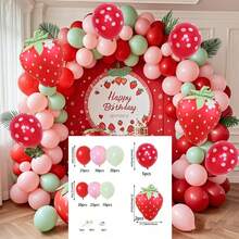 140pcs Birthday Party Balloon Arch, 12, 10, 5 Inches, Pink, Red, Green Latex Balloons, With Strawberry Aluminum Foil Balloons, Suitable For Birthday, Baby Shower Party Decoration - 140pcs Red Pink Green - View 6