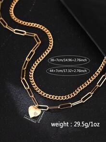2-delars set med trendigt minimalistiskt hjärtformat halsband med kubisk zirkoniahänge och flerlagershalsband, elegant och delikat, lämpligt för tjejers vardagsbruk - Guld - Visa 2