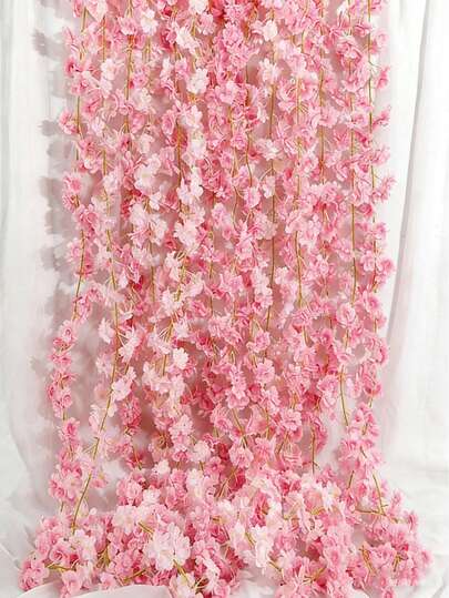 4pcs Artificial Silk Cherry Blossom Vine, Wedding Party Home Arch Decor Office Hanging Sakura Flower Garland