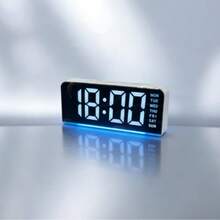 Multi Functional Alarm Clock, Clock, Bedside Alarm Clock, Temperature Display, Ambient Light, Date Display, Two Sets Of Alarms, Brightness Adjustment, Week Display, 12/24-Hour Switching, Suitable For Your Bedside And Daily Life - 白殼藍燈 - 查看 1