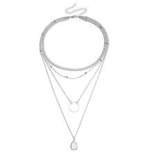 Conjunto de collar estilo bohemio de moda europea y americana, personalizado y minimalista, con anillo redondo de metal y colgante en forma de gota de agua - Plateado - Ver 2
