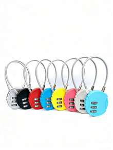 1pc Multi-Function Metal Round Combination Lock - Mini Padlock Suitable For Backpacks, Bags, Luggage And Pencil Cases; Mini Steel Cable Combination Lock - Multicolor - View 7