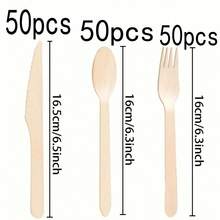 Bộ 150/50/25/10 món dao nĩa trộn salad bằng gỗ tự nhiên, bộ đồ ăn kiểu phương Tây, dao nĩa thìa bằng tre và gỗ, chất lượng cao, đồ dùng cho đám cưới và tiệc tùng, đồ ăn nhẹ, phong cách mộc mạc, dụng cụ dã ngoại tự nhiên. - Màu be - Xem 19