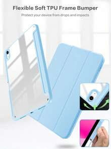 Funda protectora plegable de silicona con ranura para lápiz, a prueba de golpes, adecuada para iPad - Azul claro - Celeste - Ver 5
