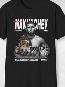 Islam Makhachev Shirt Dagestan Russian T-Shirt Vintage Bootleg MMA Graphic Design T-Shirt UFC Vintage Fighter Shirt Bootleg T-Shirt Lightweight Champion - 黑色 - 查看 1