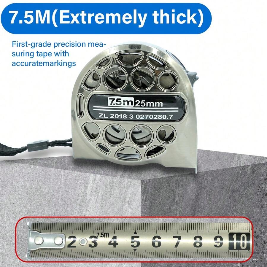 7.5M/25FT Stainless Steel Retractable Tape Measure Washable And Anti-Fall Measure Ruler, Double-Sided Scale (Inch/Mm) Manual Lock Measuring Tape - A - View 1