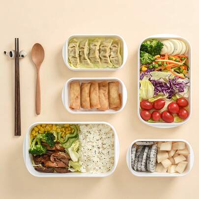Bộ 3 hộp đựng thực phẩm bằng nhựa có nắp đậy, hộp cơm bento chống rò rỉ giúp sắp xếp và bảo quản thực phẩm trong tủ lạnh, có thể xếp chồng lên nhau, hộp đựng đồ ăn trưa chuẩn bị sẵn cho trái cây và đồ ăn nhẹ, có thể rửa bằng máy rửa chén.