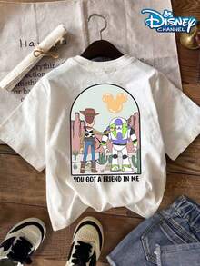 Toy Story You Got A Friend Is Me Toy Cartoon Print Summer Tops,Disney Graphic Tee, Perfect For Cool Boys. Teen Boy Gift,Comfortable And Breathable Children's Short-Sleeved T-Shirt. 180g Pure Cotton Children's Clothes,Suitable For Both Boys And Girls.Suitable For Daily Wear, Vacations, Outdoor Activities, And As A Children's Gift. - 白色 - 查看 3